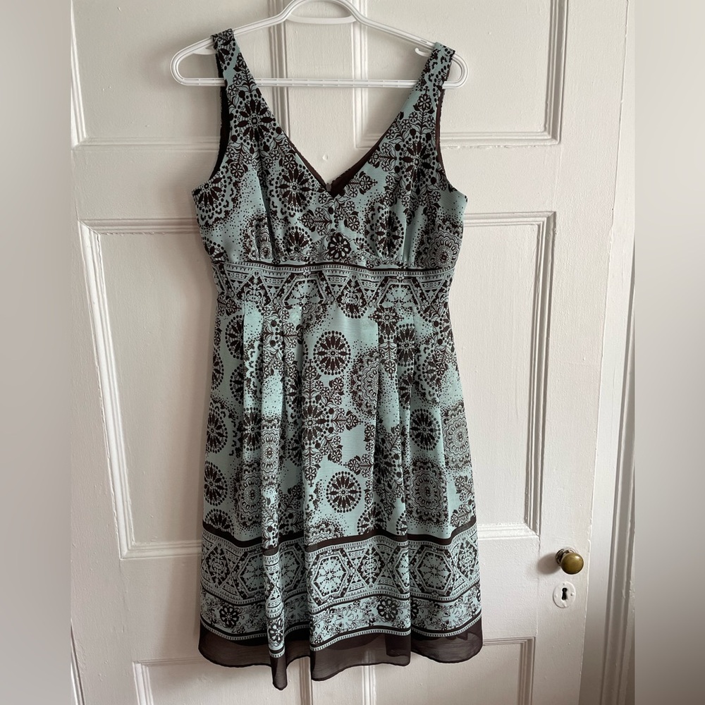 Laura | Teal and Brown Boho Midi Dress